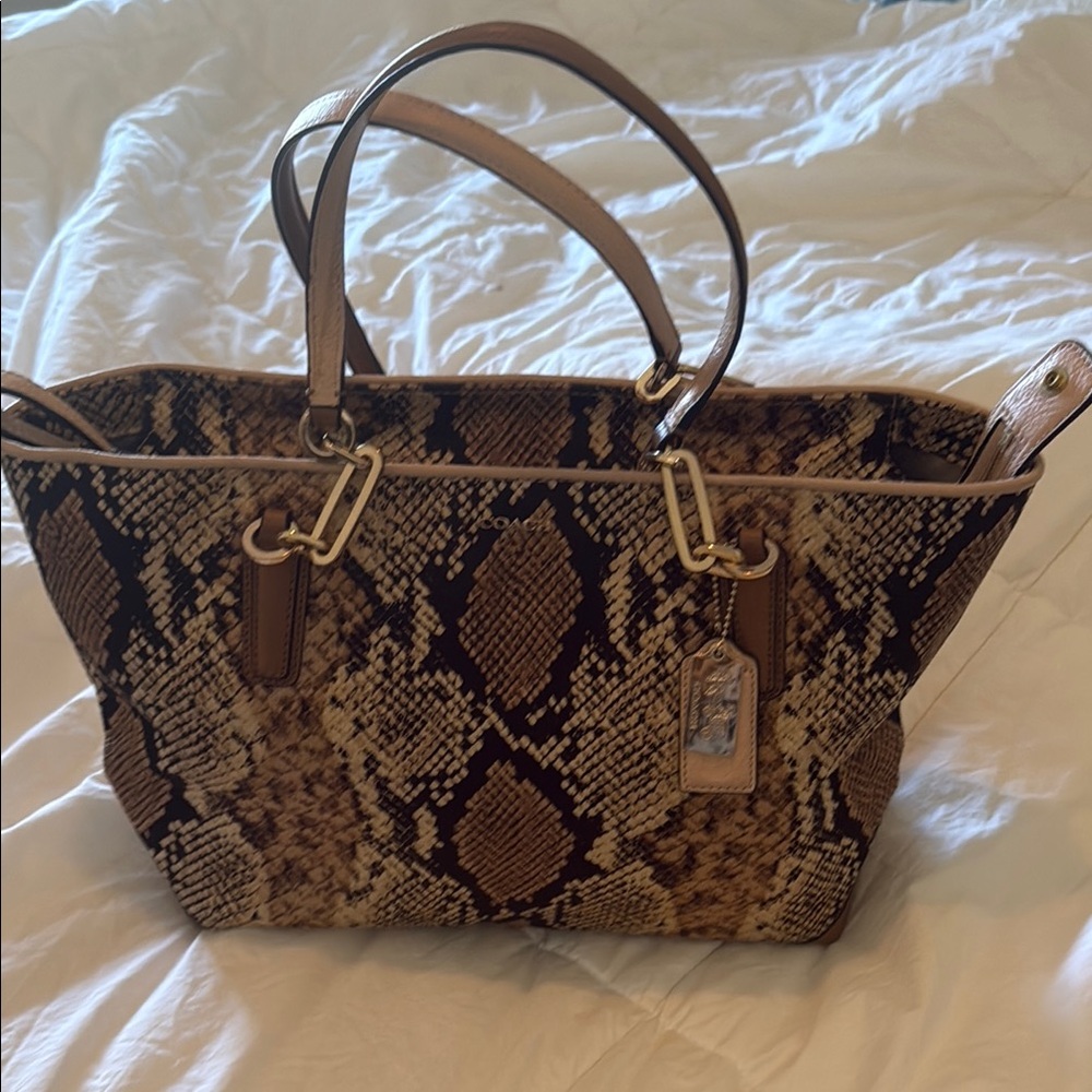Coach Brown Python Print Tote Bag - image 1